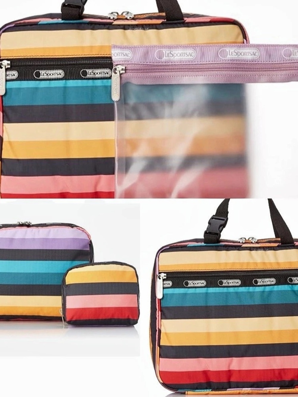 LeSportsac Wide Ruled Travel & Cosmetic Bag Set – 3 Piece Bundle